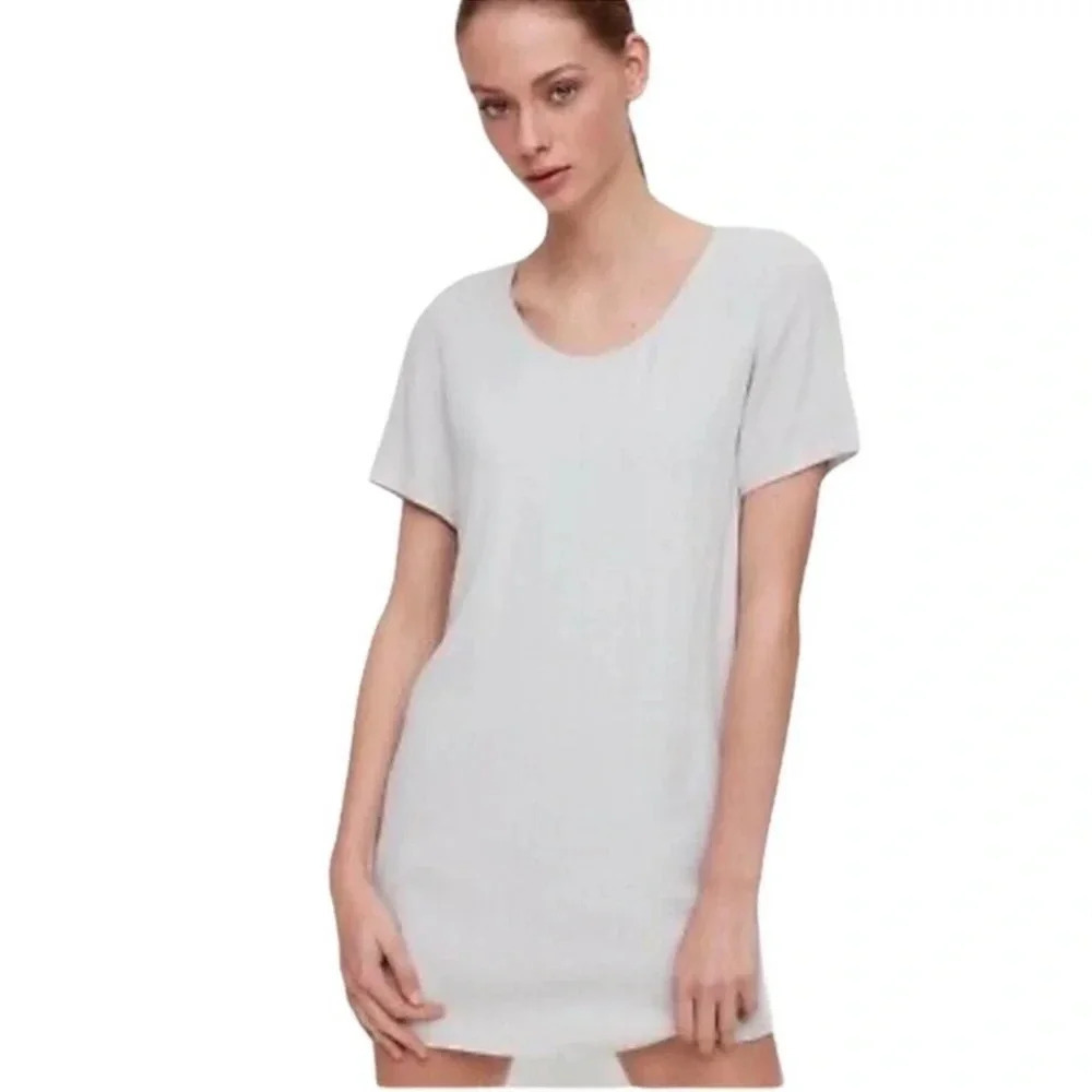 WILFRED FREE by ARITZIA Teigen Mini Shirt Dress in Lune L Taupe Gray Gauzy